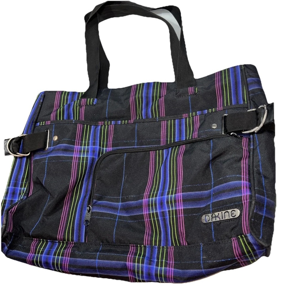 DAKINE L Black purple Lime Zip TOTE Bag Padded Laptop Sleeve Multi Pockets Work